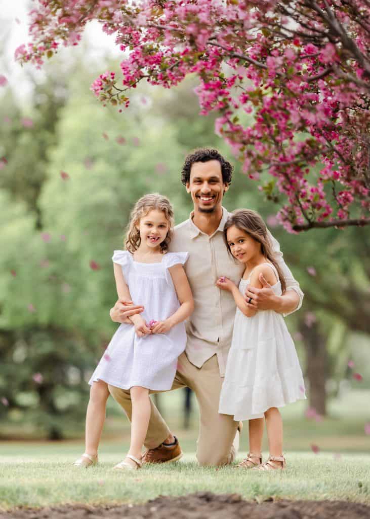 Father and children during warm and gentle family session