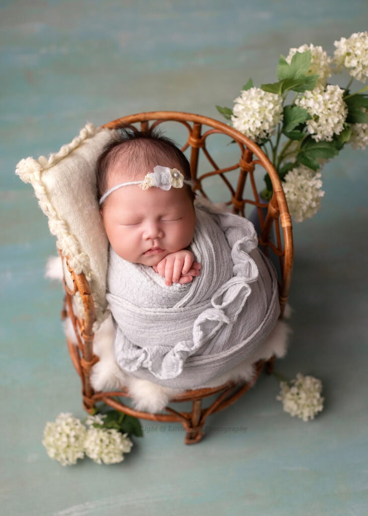 newborn photoshoot with blue set up in Edmonton