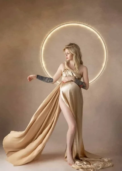 Studio maternity photo with slick hair and glam makeup – Edmonton editorial-style pregnancy photography